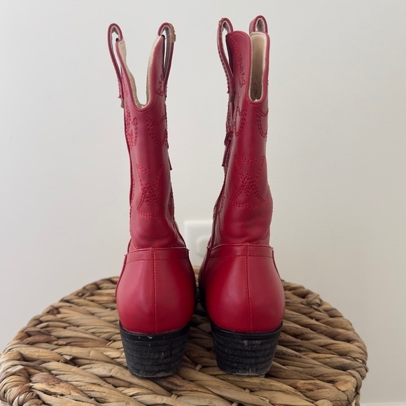Cowgirl Chunky Heel Classic Red Boots Embroidered Western Boots Size 2 - Picture 5 of 10